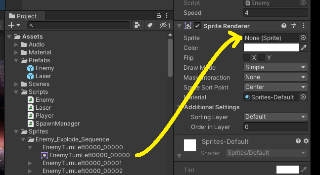 Drag and drop Enemy content to Sprite box